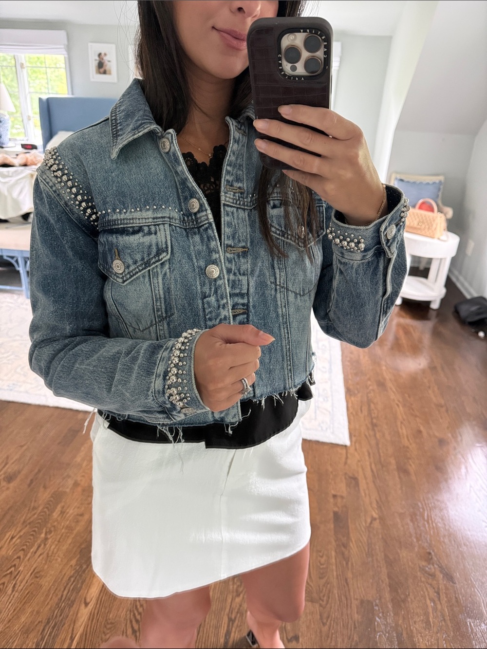 Forever 21 Jean Jacket with Silver Beading Small